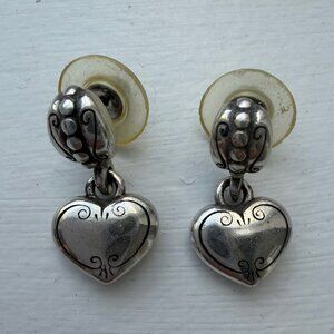 Brighton Silver Plated Puffy Heart Earrings Dangle Pierced Swirls